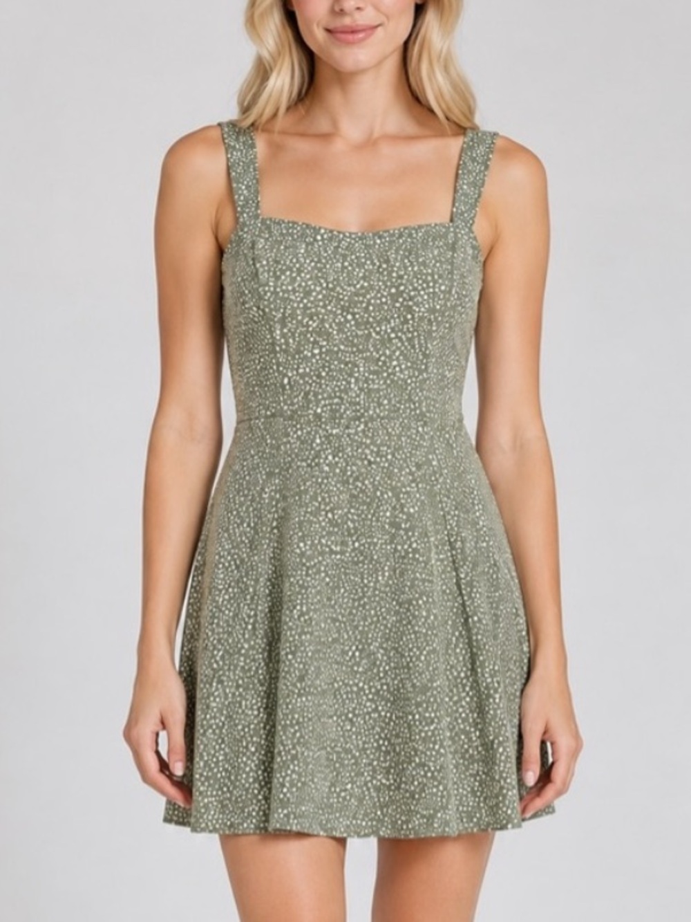 Abercrombie & Fitch Olive Green Polka Dot Fit & Flare Mini Dress XS 34727